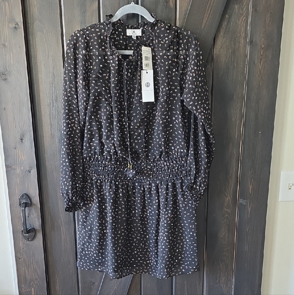 Socialite Black Dress with Brown and White Dots